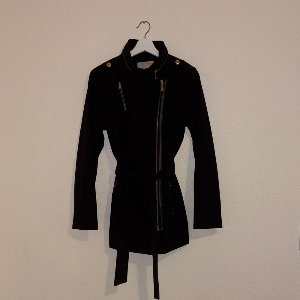 Michael Kors Black Trench Coat with Gold Accents